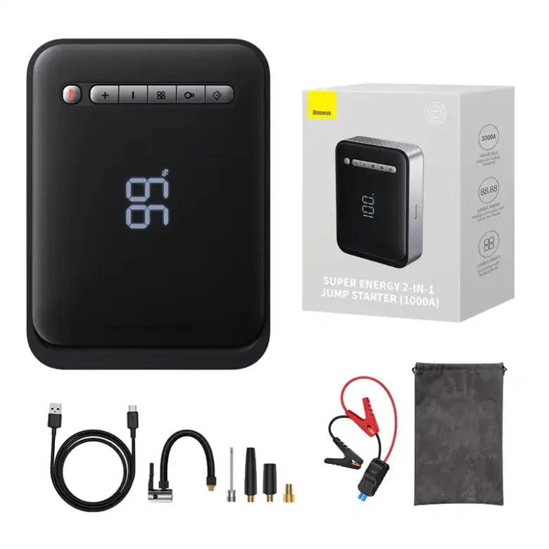 Baseus Super Energy autó jump starter / powerbank / kompresszor, 8000mAh, 1000A, USB (fekete)