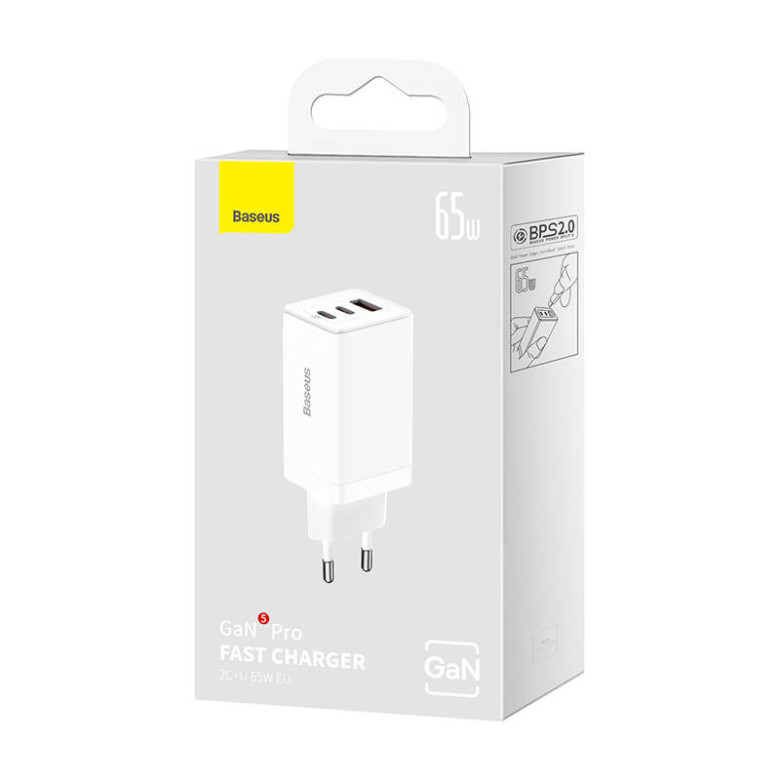 Baseus GaN5 Pro hálozati töltő, 2xUSB-C + USB, 65W (fehér) Baseus GaN5 Pro hálozati töltő, 2xUSB-C + USB, 65W (fehér)