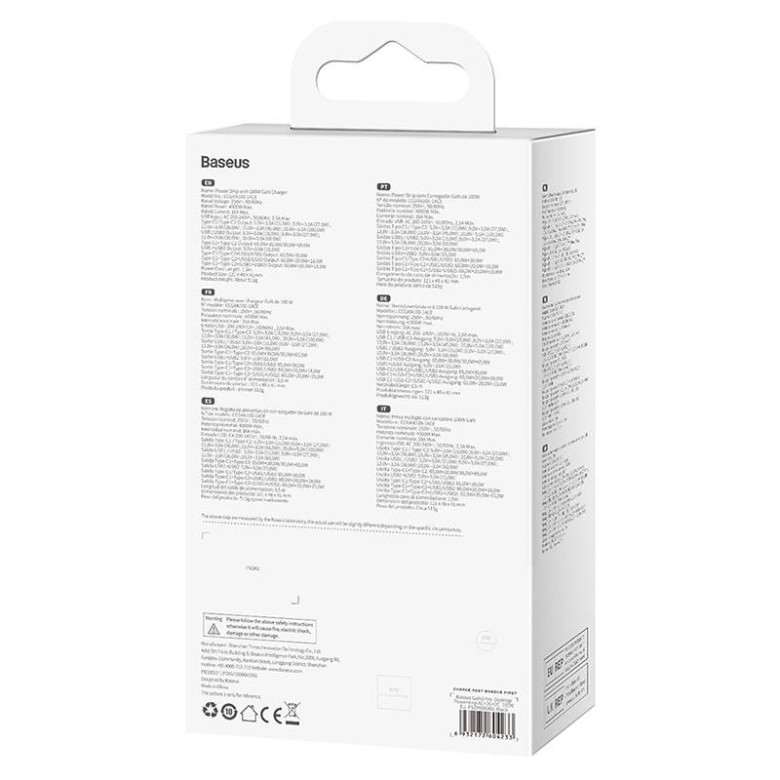 Baseus GaN3 Pro Töltő / elosztó, 2xUSB + 2xUSB-C + AC, 100W (fekete)