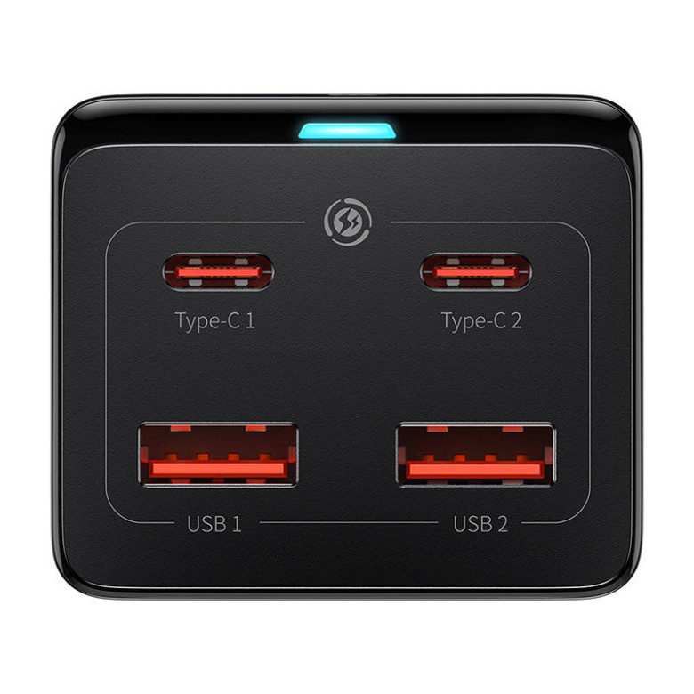 Baseus GaN3 Pro Töltő / elosztó, 2xUSB + 2xUSB-C + AC, 100W (fekete)