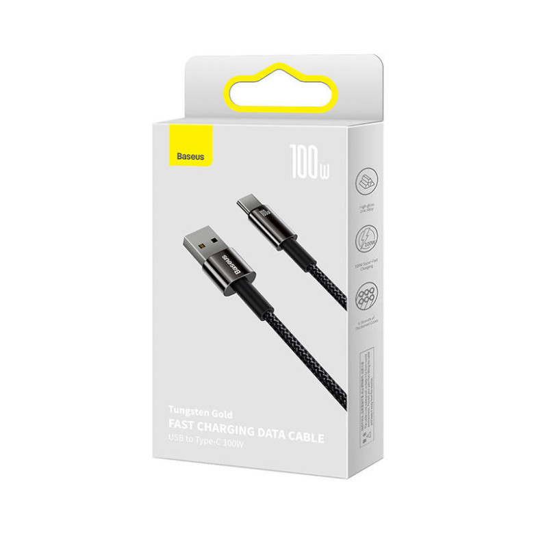 Baseus Tungsten Gold USB - USB-C Kábel, 100W, 2m (fekete) Baseus Tungsten Gold USB - USB-C Kábel, 100W, 2m (fekete)