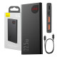 Baseus Adaman fém Powerbank, 10000mAh, 2xUSB, USB-C, Lightning, MicroUSB 22.5W (czarny)