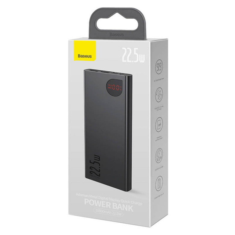Baseus Adaman fém Powerbank, 10000mAh, 2xUSB, USB-C, Lightning, MicroUSB 22.5W (czarny) Baseus Adaman fém Powerbank, 10000mAh, 2xUSB, USB-C, Lightning, MicroUSB 22.5W (czarny)