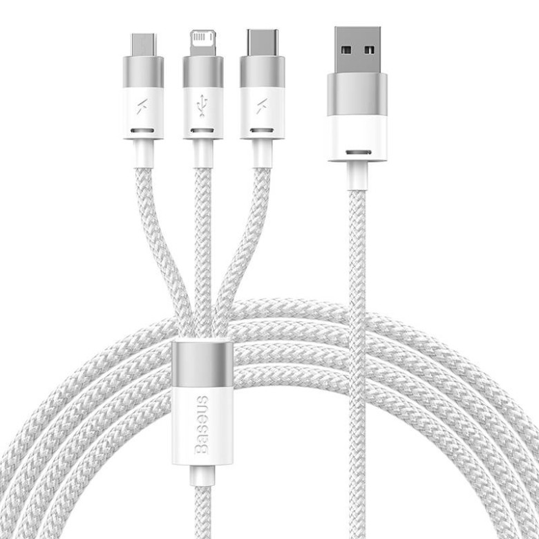 Baseus StarSpeed 3 az 1-ben kábel USB - USB-C + Micro-USB + Lightning, 3,5A, 1.2m (fehér) Baseus StarSpeed 3 az 1-ben kábel USB - USB-C + Micro-USB + Lightning, 3,5A, 1.2m (fehér)