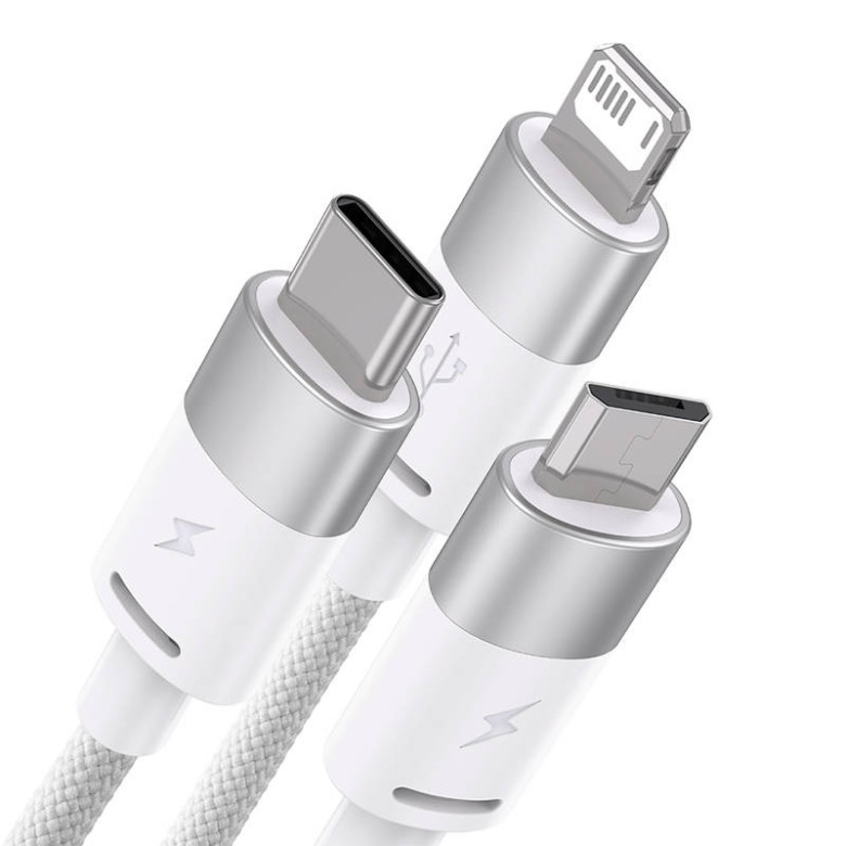 Baseus StarSpeed 3 az 1-ben kábel USB - USB-C + Micro-USB + Lightning, 3,5A, 1.2m (fehér) Baseus StarSpeed 3 az 1-ben kábel USB - USB-C + Micro-USB + Lightning, 3,5A, 1.2m (fehér)