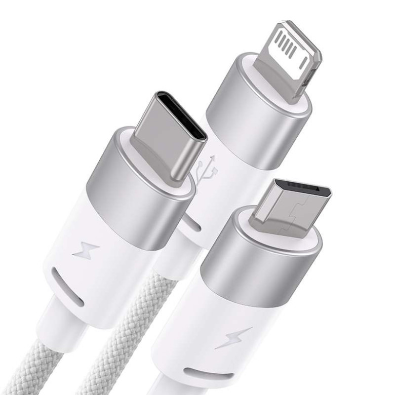 Baseus StarSpeed 3 az 1-ben kábel USB - USB-C + Micro-USB + Lightning, 3,5A, 1.2m (fehér) Baseus StarSpeed 3 az 1-ben kábel USB - USB-C + Micro-USB + Lightning, 3,5A, 1.2m (fehér)