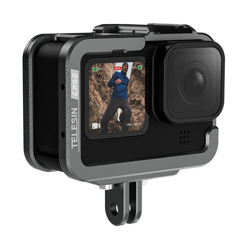 Telesin alumínium biztonsági tok GoPro Hero 12 / 11 / 10 / 9 kamerához függőleges fogantyúval Telesin alumínium biztonsági tok GoPro Hero 12 / 11 / 10 / 9 kamerához függőleges fogantyúval