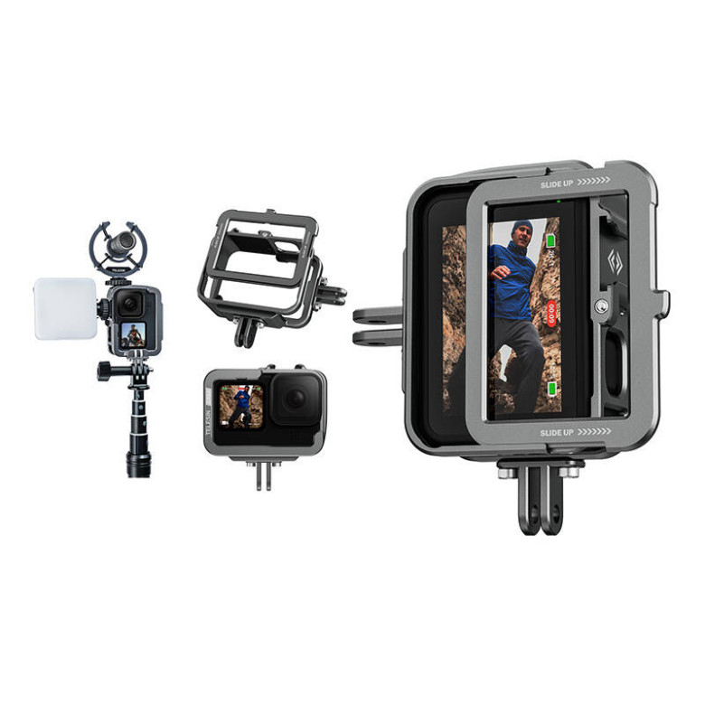 Telesin alumínium biztonsági tok GoPro Hero 12 / 11 / 10 / 9 kamerához függőleges fogantyúval Telesin alumínium biztonsági tok GoPro Hero 12 / 11 / 10 / 9 kamerához függőleges fogantyúval