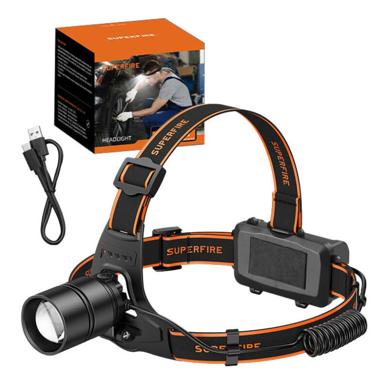 Fejlámpa Superfire HL71 – 500 lm, USB, 5 mód Fejlámpa Superfire HL71 – 500 lm, USB, 5 mód
