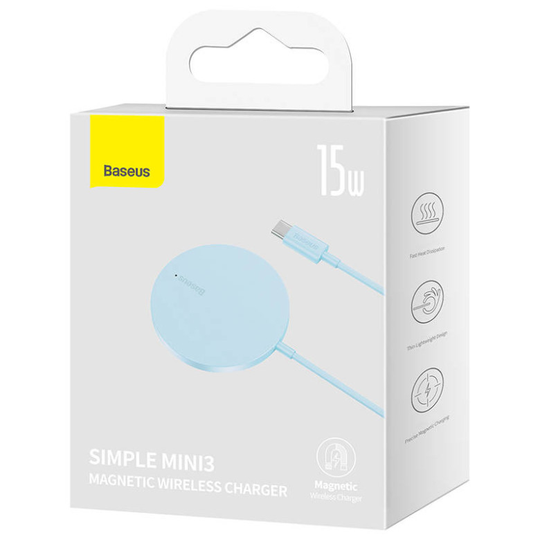 Baseus Simple Mini3 Mágneses (MagSafe) vezeték nélküli indukciós töltő, 15W (kék)