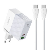 LDNIO A2620C USB, USB-C 65W hálózati töltő + USB-C - USB-C kábel