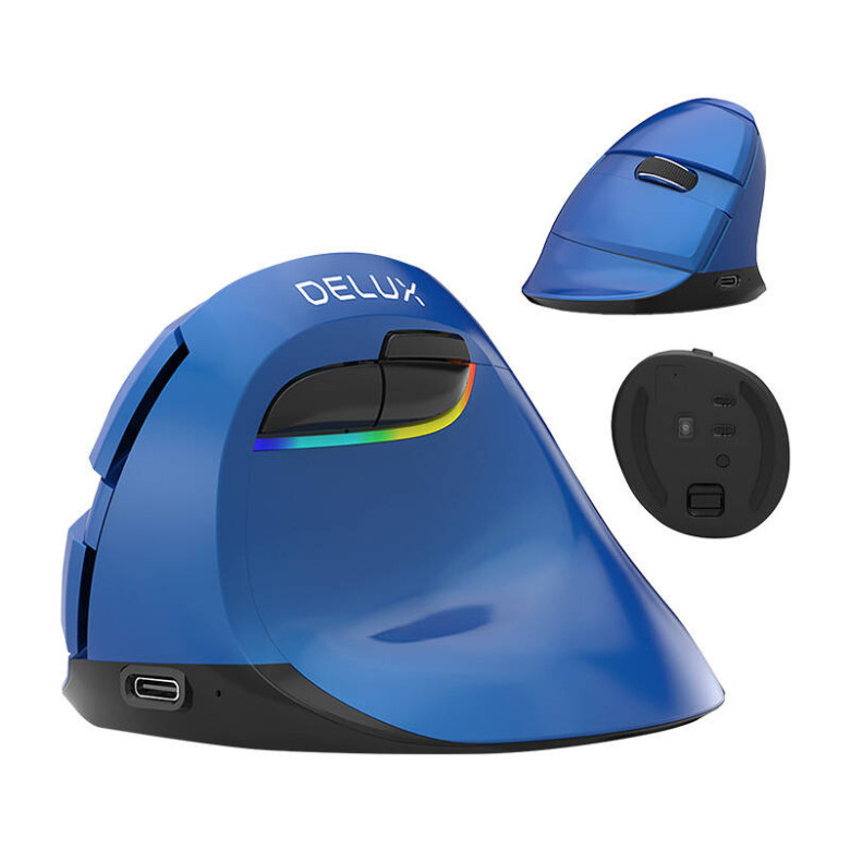 Vezeték nélküli függőleges egér Delux M618Mini BT/2.4G 4000DPI RGB (kék) Vezeték nélküli függőleges egér Delux M618Mini BT/2.4G 4000DPI RGB (kék)