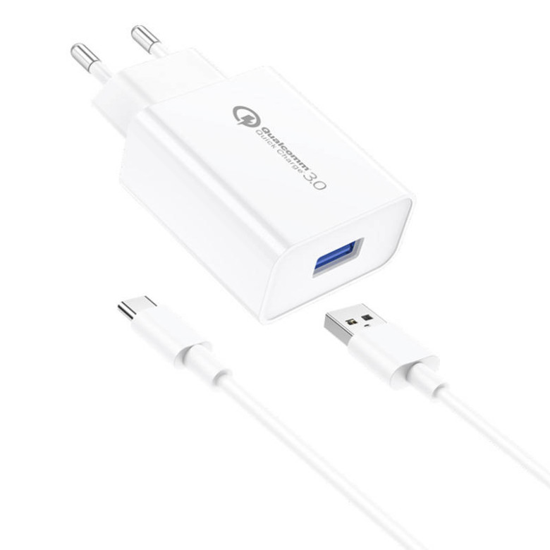 Foneng EU13 hálózati töltő + USB-C kábel, 3A (fehér)