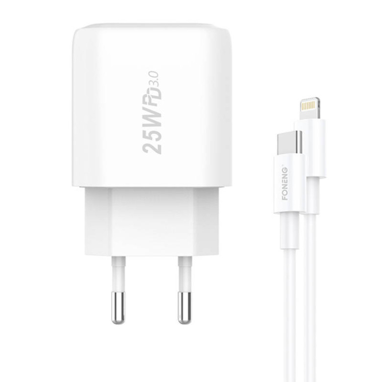 Foneng EU40 hálózati töltő + USB-C-Lightning kábel, 25W