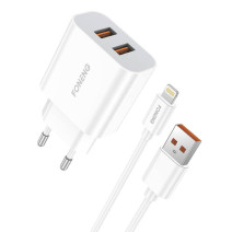 Foneng EU45 hálózati töltő, 2x USB + USB-Lightning kábel
