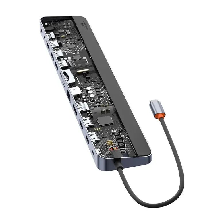 Baseus EliteJoy Gen2 12 az 1-ben HUB, USB-C + 2xHDMI + 3xUSB 3.0 + PD + DP + SD/TF + RJ45 + USB-C, 3.5mm (sötétszürke)