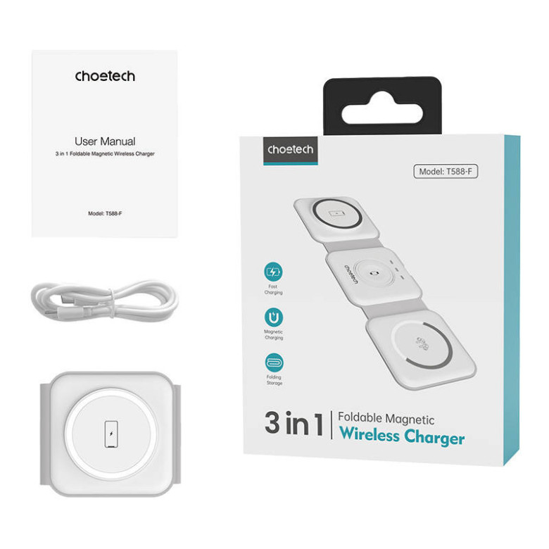 Choetech T588-F 3in1 mágneses induktív töltő 15W (fehér) Choetech T588-F 3in1 mágneses induktív töltő 15W (fehér)