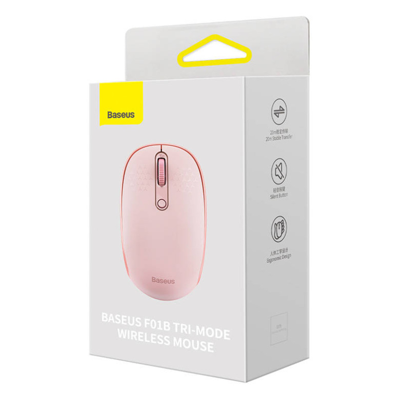 Baseus F01B vezeték nélküli egér, Tri-mode 2.4G BT 5.0 1600 DPI (rózsaszín) Baseus F01B vezeték nélküli egér, Tri-mode 2.4G BT 5.0 1600 DPI (rózsaszín)