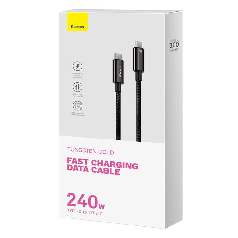 Baseus Tungsten Gold USB-C - USB-C kábel, 240W, 3m (fekete) Baseus Tungsten Gold USB-C - USB-C kábel, 240W, 3m (fekete)