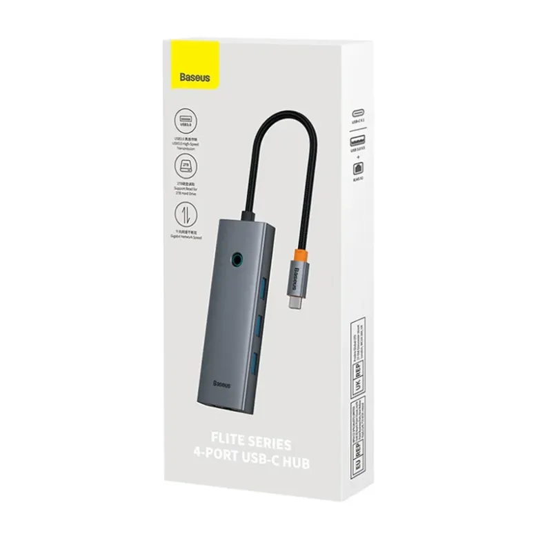 Baseus UltraJoy 4 az 1-ben hub, USB-C 3x + USB 3.0 + RJ45 (szürke) Baseus UltraJoy 4 az 1-ben hub, USB-C 3x + USB 3.0 + RJ45 (szürke)