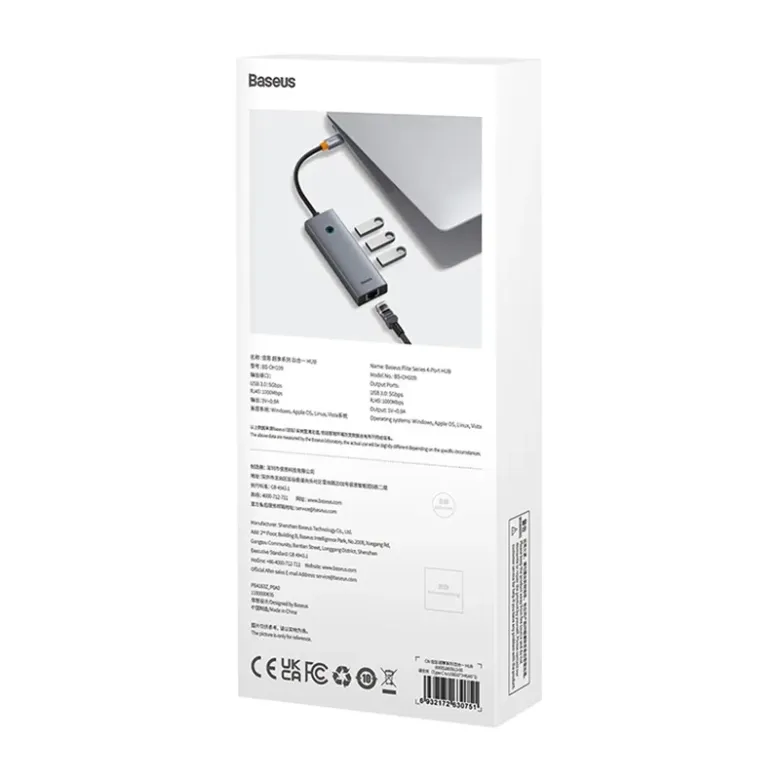 Baseus UltraJoy 4 az 1-ben hub, USB-C 3x + USB 3.0 + RJ45 (szürke) Baseus UltraJoy 4 az 1-ben hub, USB-C 3x + USB 3.0 + RJ45 (szürke)