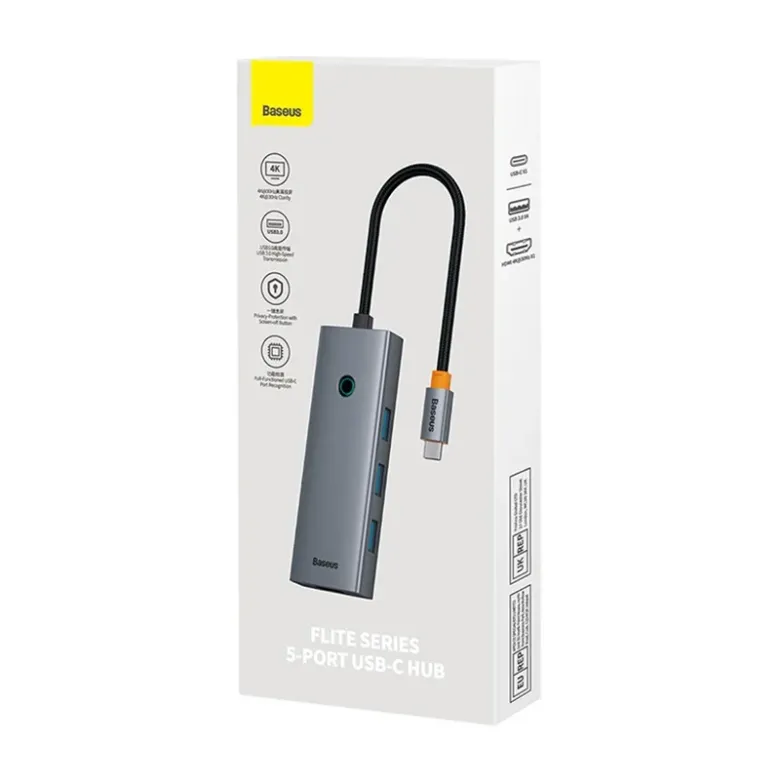 Baseus UltraJoy 5 az 1-ben Hub (1xHDMI4K@30Hz + 4xUSB 3.0) szürke