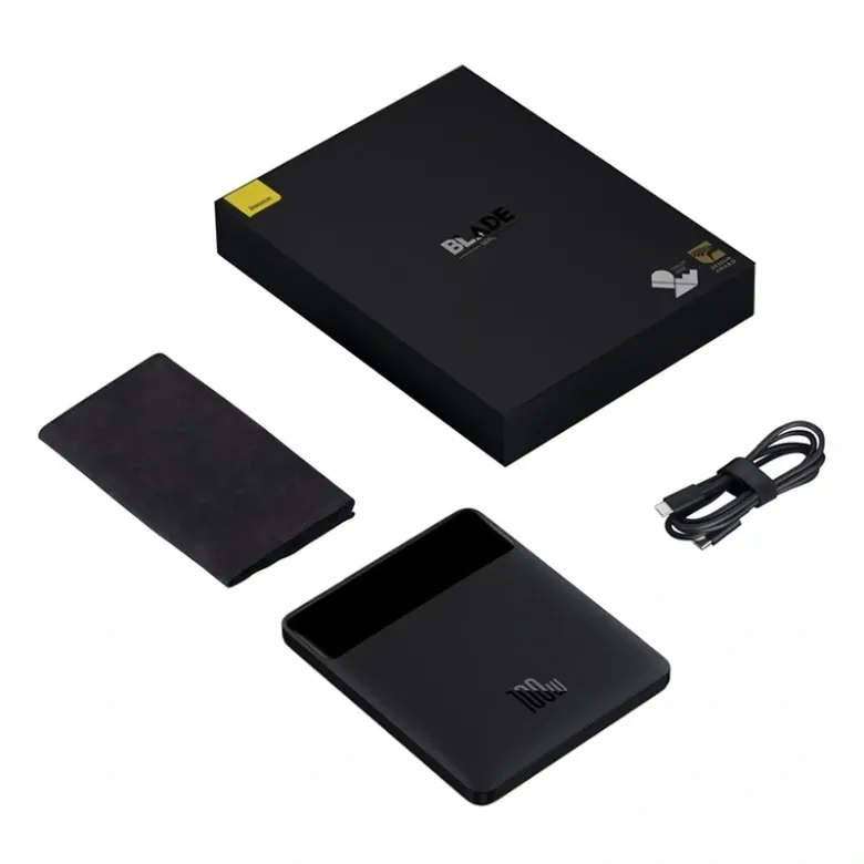 Baseus Blade Powerbank, 20000mAh, 2xUSB, 2xUSB-C + cable USB-C 100W (fekete) Baseus Blade Powerbank, 20000mAh, 2xUSB, 2xUSB-C + cable USB-C 100W (fekete)