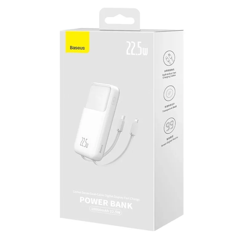 Baseus Powerbank Comet 10000mAh, USB - USB-C, lightning, 22.5W (fehér) Baseus Powerbank Comet 10000mAh, USB - USB-C, lightning, 22.5W (fehér)
