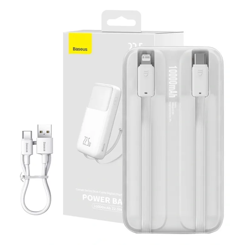 Baseus Powerbank Comet 10000mAh, USB - USB-C, lightning, 22.5W (fehér) Baseus Powerbank Comet 10000mAh, USB - USB-C, lightning, 22.5W (fehér)