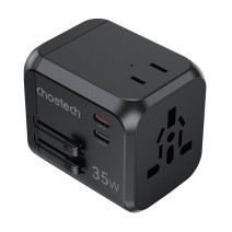 Choetech PD5008 utazó hálózati töltő, 3xUSB-A, 2xUSB-C, GaN, 35W, US/EU/UK/AU (fekete)