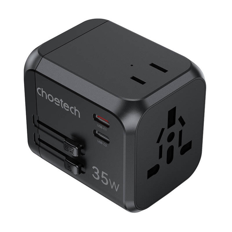 Choetech PD5008 utazó hálózati töltő, 3xUSB-A, 2xUSB-C, GaN, 35W, US/EU/UK/AU (fekete)