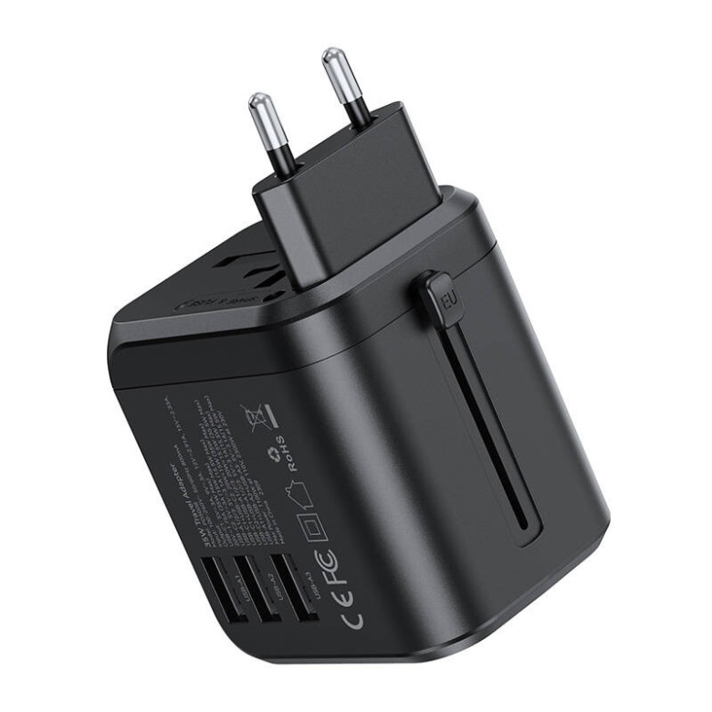 Choetech PD5008 utazó hálózati töltő, 3xUSB-A, 2xUSB-C, GaN, 35W, US/EU/UK/AU (fekete)