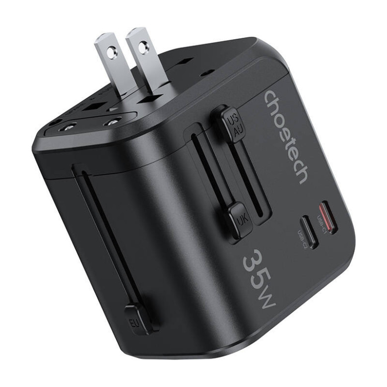 Choetech PD5008 utazó hálózati töltő, 3xUSB-A, 2xUSB-C, GaN, 35W, US/EU/UK/AU (fekete)