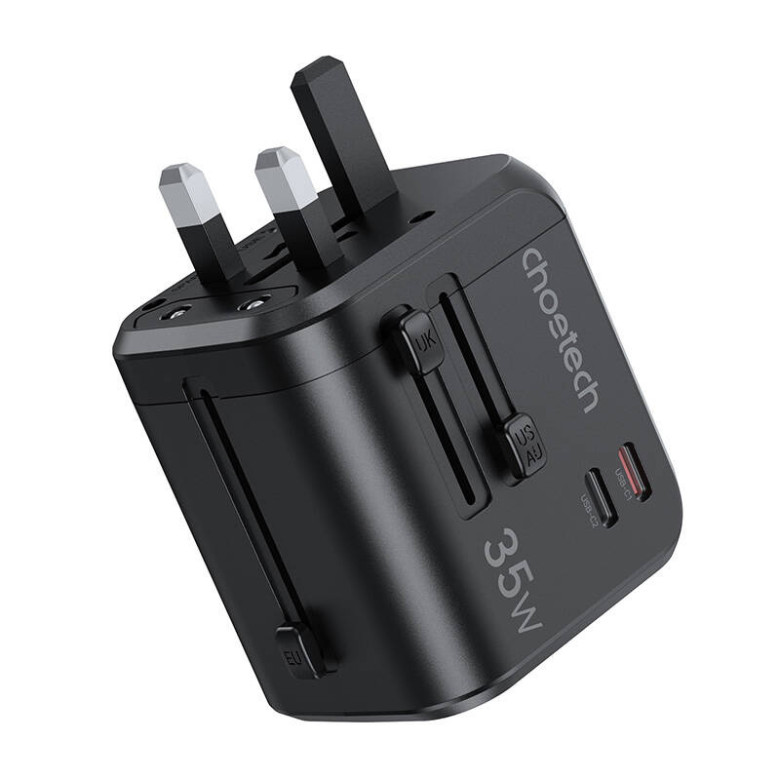 Choetech PD5008 utazó hálózati töltő, 3xUSB-A, 2xUSB-C, GaN, 35W, US/EU/UK/AU (fekete)