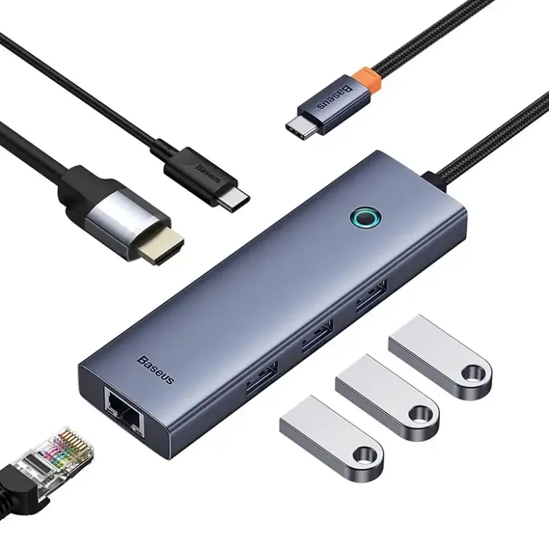 Baseus UltraJoy 6 az 1-ben USB-C Hub, HDMI4K@30Hz1+3xUSB 3.0+PD+RJ45 (szürke)