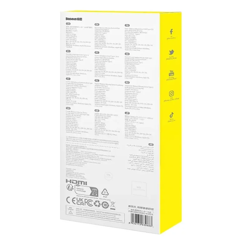 Baseus UltraJoy 6 az 1-ben USB-C Hub, HDMI4K@30Hz1+3xUSB 3.0+PD+RJ45 (szürke)