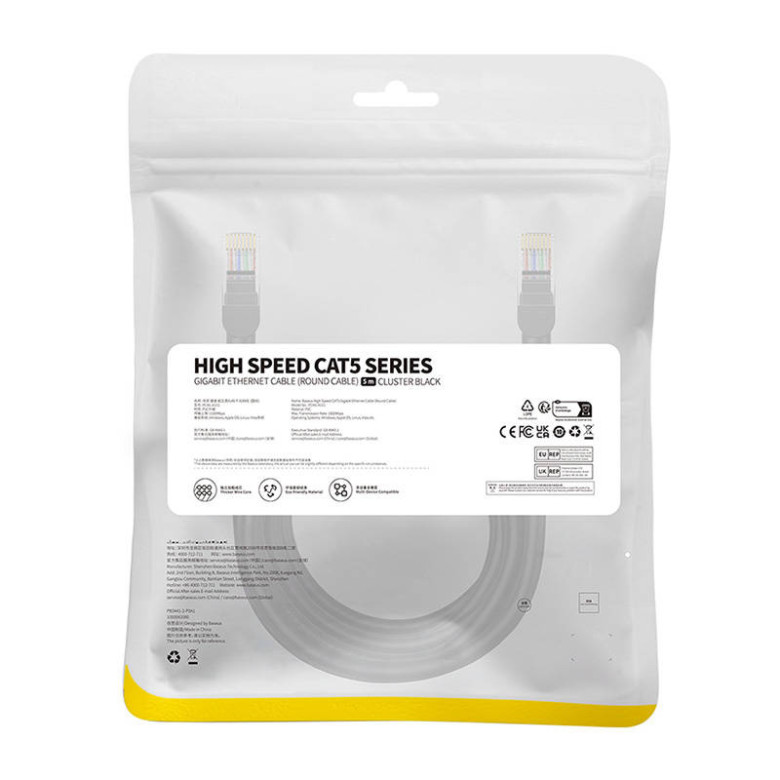 Baseus Ethernet CAT5 hálózati kábel, 5m (fekete) Baseus Ethernet CAT5 hálózati kábel, 5m (fekete)
