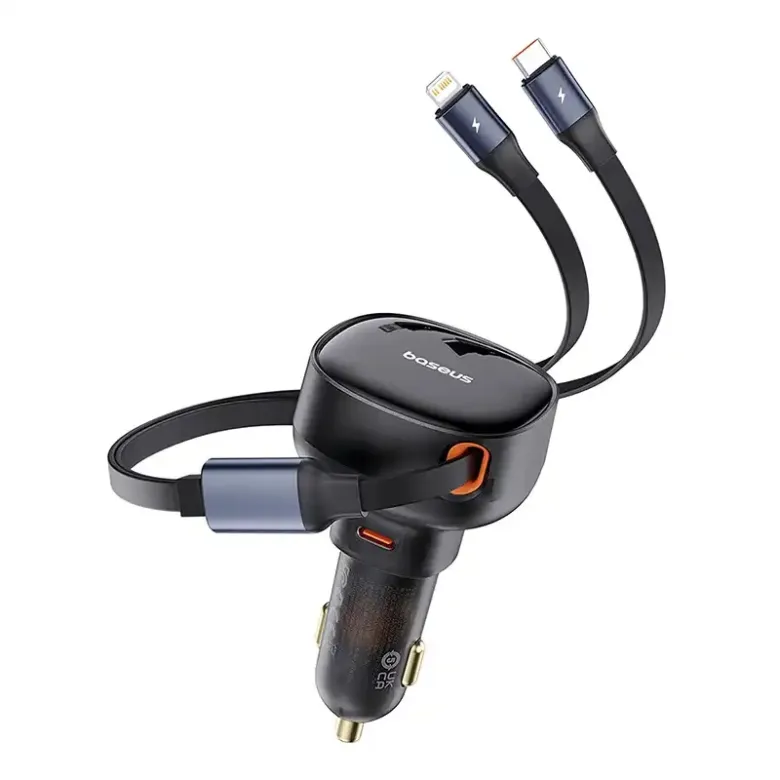 Baseus Enjoyment autó töltő USB-C - USB-C kábellel, Lightning 60W (fekete) Baseus Enjoyment autó töltő USB-C - USB-C kábellel, Lightning 60W (fekete)