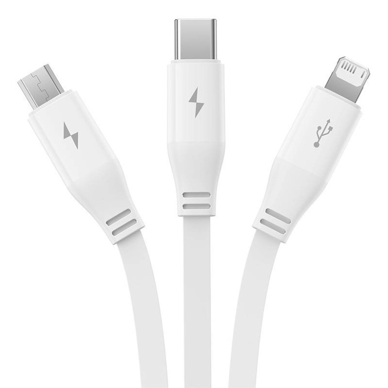 Baseus 3-1 töltőkábel USB - USB-C, USB-M, Lightning, 3,5A, 1,1m (fehér) Baseus 3-1 töltőkábel USB - USB-C, USB-M, Lightning, 3,5A, 1,1m (fehér)