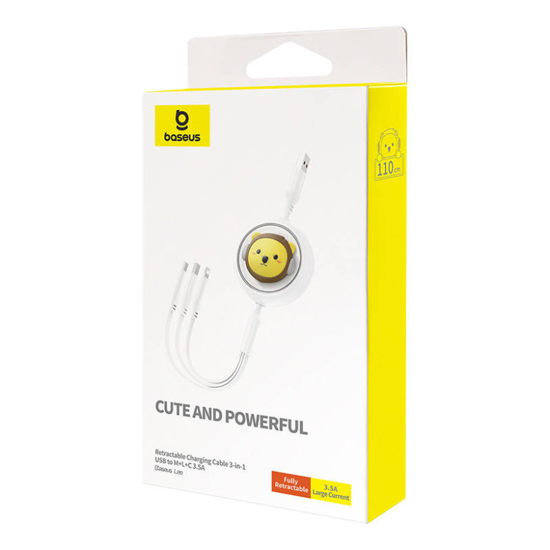 Baseus 3-1 töltőkábel USB - USB-C, USB-M, Lightning, 3,5A, 1,1m (fehér) Baseus 3-1 töltőkábel USB - USB-C, USB-M, Lightning, 3,5A, 1,1m (fehér)