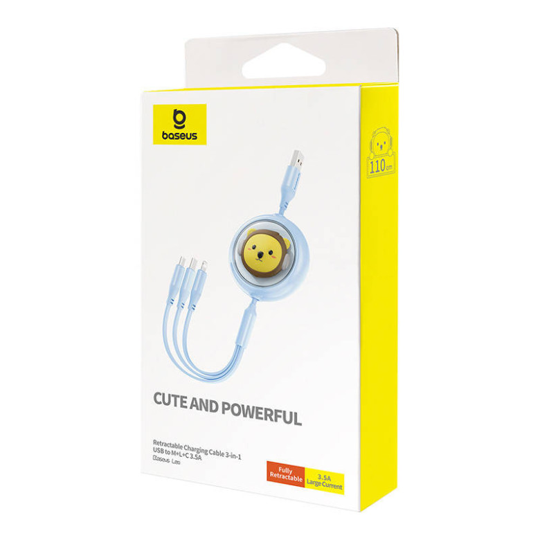 Baseus 3-1 töltőkábel USB - USB-C, USB-M, Lightning, 3,5A, 1,1m (kék)