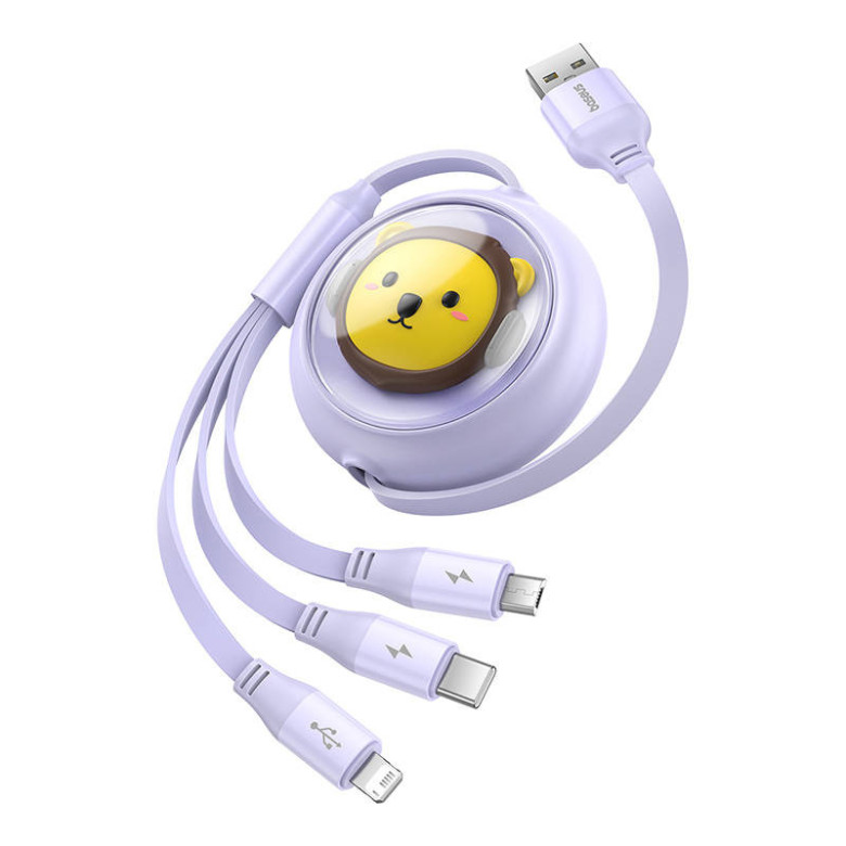Baseus 3-1 töltőkábel USB - USB-C, USB-M, Lightning, 3,5A, 1,1m (lila) Baseus 3-1 töltőkábel USB - USB-C, USB-M, Lightning, 3,5A, 1,1m (lila)