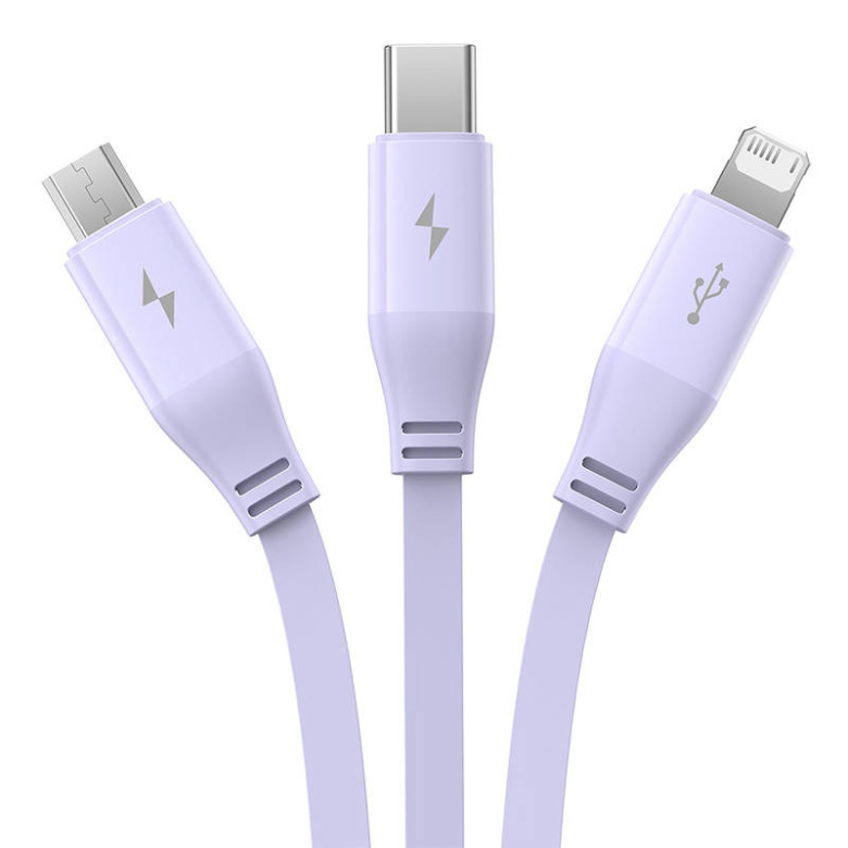 Baseus 3-1 töltőkábel USB - USB-C, USB-M, Lightning, 3,5A, 1,1m (lila) Baseus 3-1 töltőkábel USB - USB-C, USB-M, Lightning, 3,5A, 1,1m (lila)