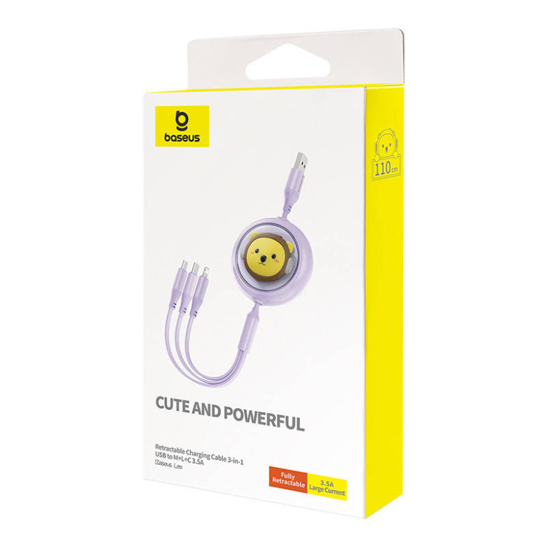 Baseus 3-1 töltőkábel USB - USB-C, USB-M, Lightning, 3,5A, 1,1m (lila) Baseus 3-1 töltőkábel USB - USB-C, USB-M, Lightning, 3,5A, 1,1m (lila)