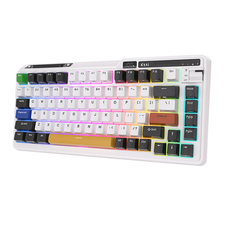 Royal Kludge KZZI K75 pro RGB vezeték nélküli mechanikus billentyűzet, Eternity Switch (fekete és fehér)