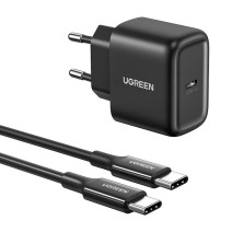 UGREEN CD250 hálózati töltő, 25W, USB-C (fekete) + USB-C-USB-C kábel, 2m (fekete)