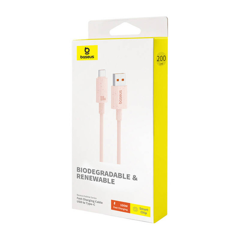 Baseus Habitat Series USB-USB-C gyorstöltő kábel, 2m, 100W (rózsaszín) Baseus Habitat Series USB-USB-C gyorstöltő kábel, 2m, 100W (rózsaszín)