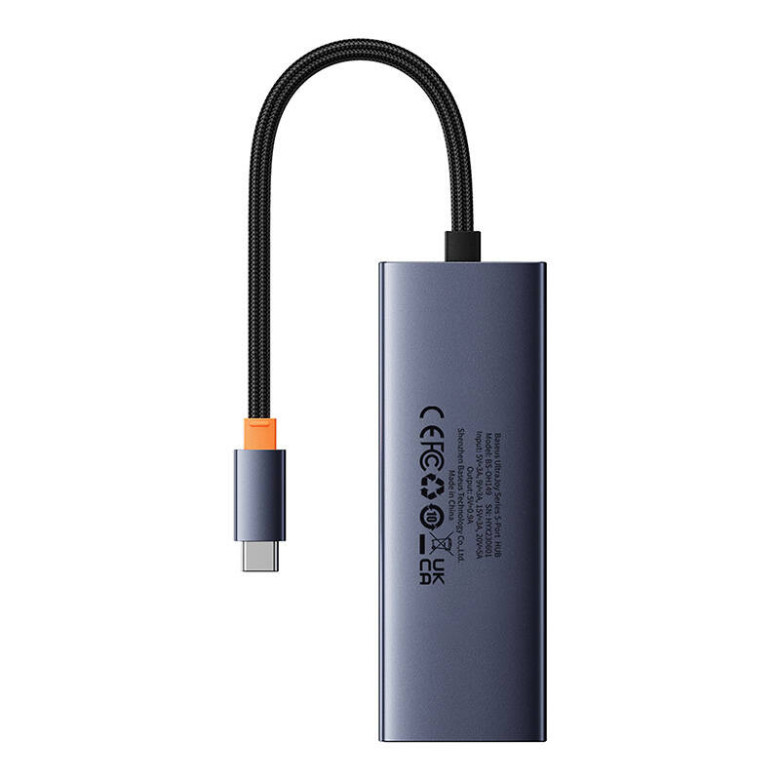 Baseus UltraJoy 5 portos hub, 4xUSB 3.0, PD (szürke)