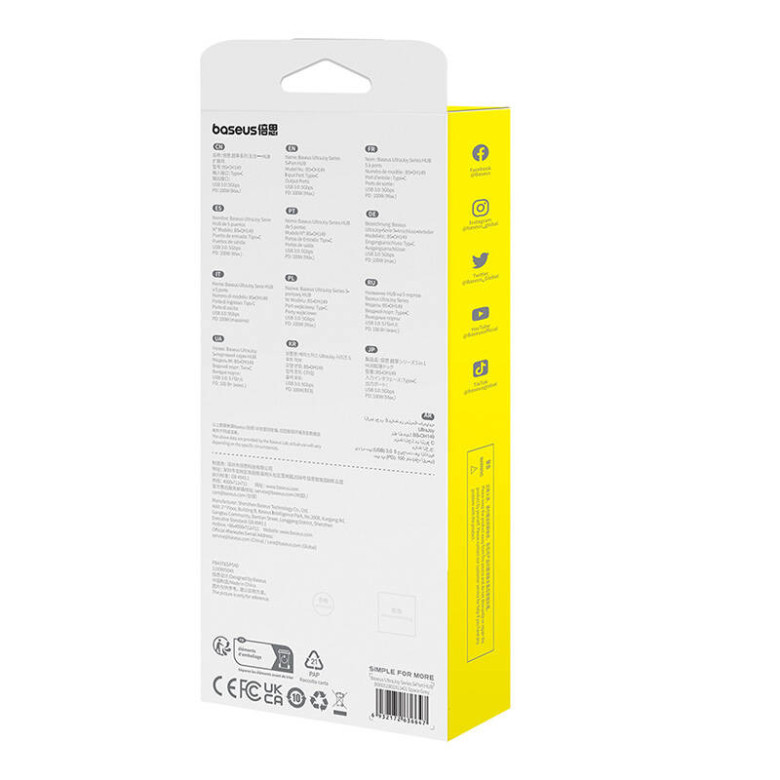 Baseus UltraJoy 5 portos hub, 4xUSB 3.0, PD (szürke)