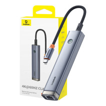 Baseus Ultra Joy Series 5 az 1-ben hub, USB-C - HDMI, USB3.0x2, PD, RJ45 (szürke)